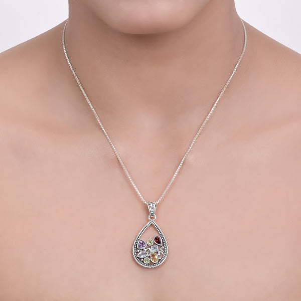 925 Sterling Silver Multi Gemstone Pendant SSP251