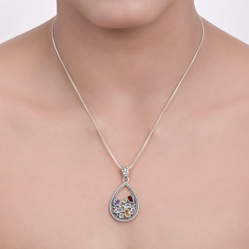 925 Sterling Silver Multi Gemstone Pendant SSP251