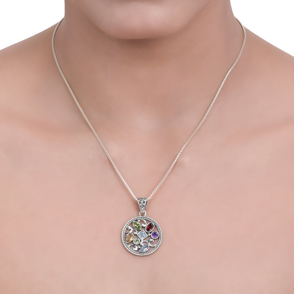 Sterling Silver Multi Gemstone Pendant SSP246