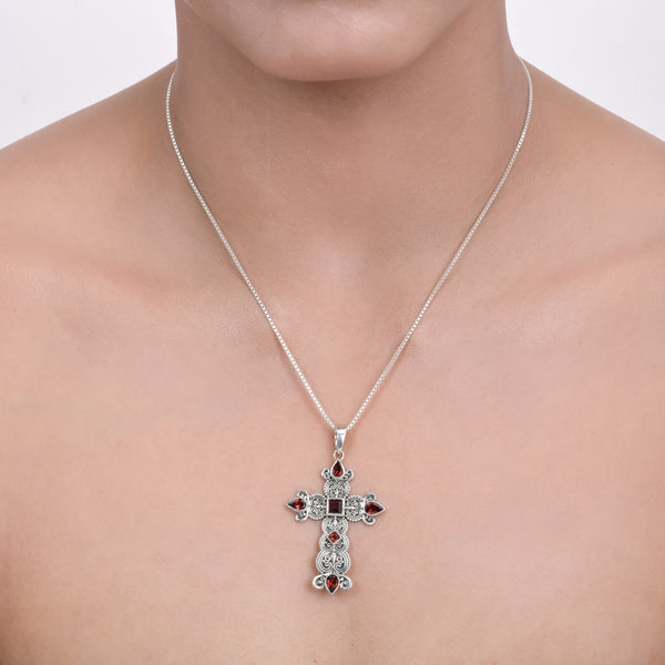Sterling Silver Garnet Cross Pendant SSP250