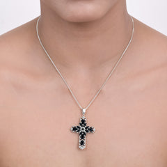Sterling Silver Black Spinel Cross Pendant SSP248
