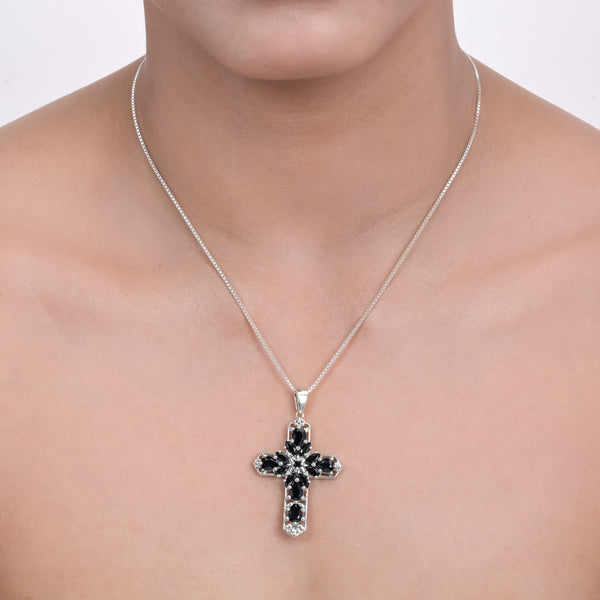 Sterling Silver Black Spinel Cross Pendant SSP248