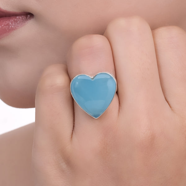 Sterling Silver Aqua Calcedony Heart Ring SSR388