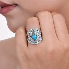 Sterling Silver Turquoise & Blue Topaz Ring SSR368