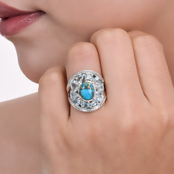 Sterling Silver Turquoise & Blue Topaz Ring SSR368