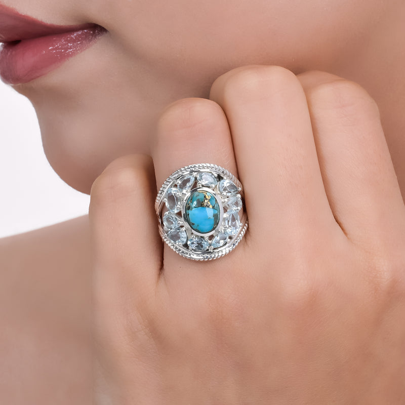 Sterling Silver Turquoise & Blue Topaz Ring SSR368