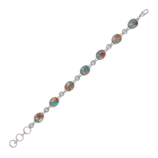 Sterling Silver Oyster Turquoise & Pearl Bracelet SSBR93