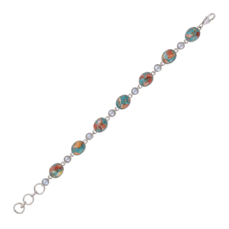 Sterling Silver Oyster Turquoise & Pearl Bracelet SSBR93