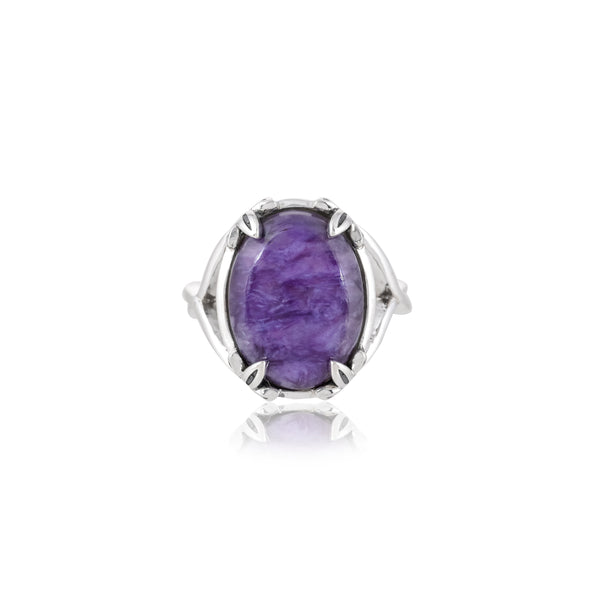 925 Sterling Silver Women's Charoite Gemstone  Ring SSR407