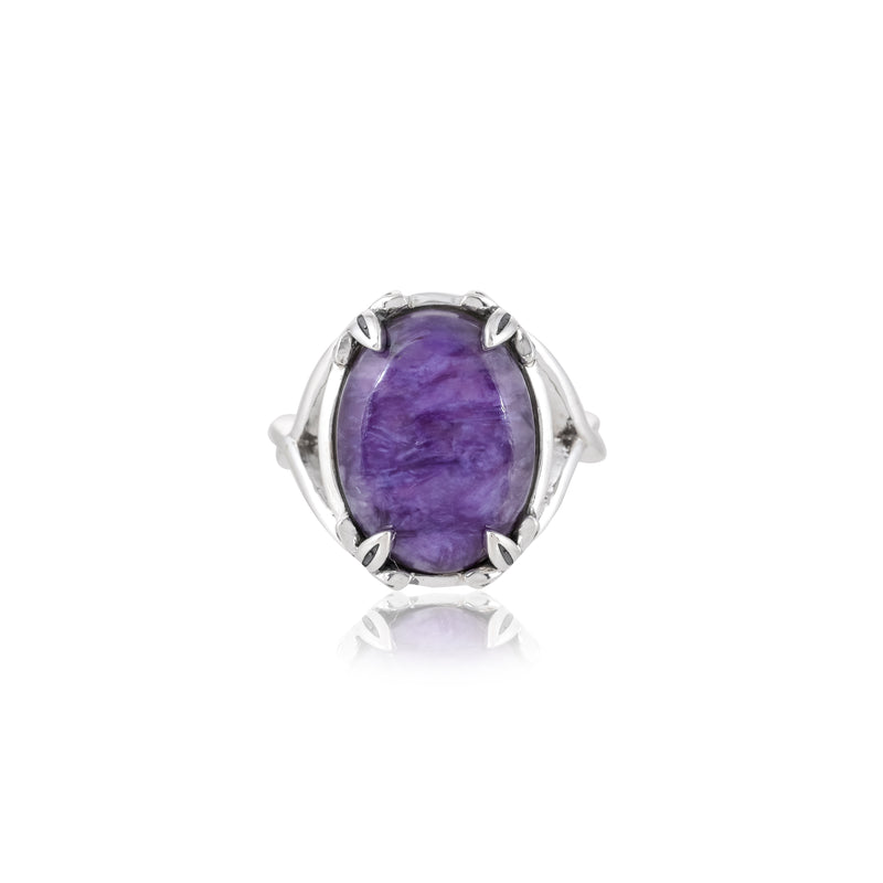 925 Sterling Silver Women's Charoite Gemstone  Ring SSR407