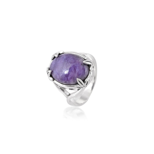 925 Sterling Silver Women's Charoite Gemstone  Ring SSR407