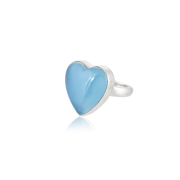 Sterling Silver Aqua Calcedony Heart Ring SSR388