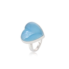 Sterling Silver Aqua Calcedony Heart Ring SSR388
