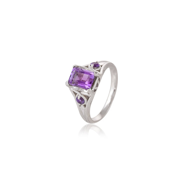 925 Sterling Silver Women's Natural Amethyst Ring SSR408