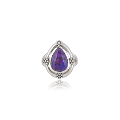 925 Sterling Silver Women's Pear Purple Turquoise Ring SSR406