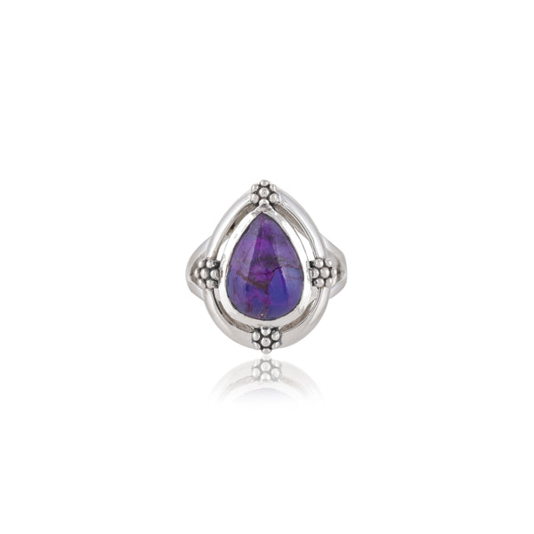925 Sterling Silver Women's Pear Purple Turquoise Ring SSR406