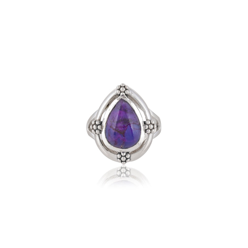 925 Sterling Silver Women's Pear Purple Turquoise Ring SSR406