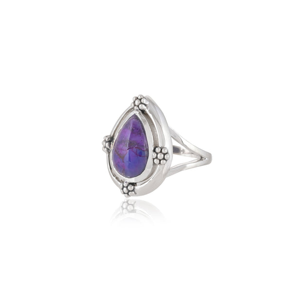 925 Sterling Silver Women's Pear Purple Turquoise Ring SSR406