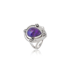 925 Sterling Silver Women's Pear Purple Turquoise Ring SSR406