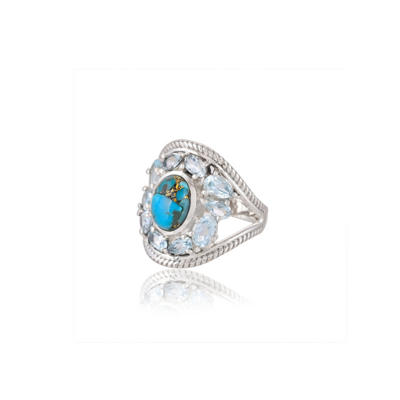 Sterling Silver Turquoise & Blue Topaz Ring SSR368