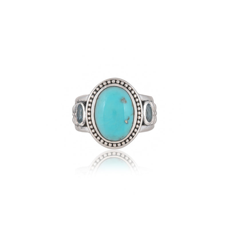 Sterling Silver Turquoise & Topaz Ring SSR395
