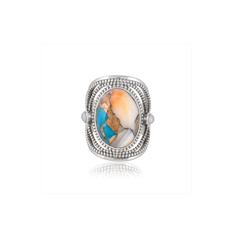Sterling Silver Oyster Turquoise and Pearl Ring SSR334