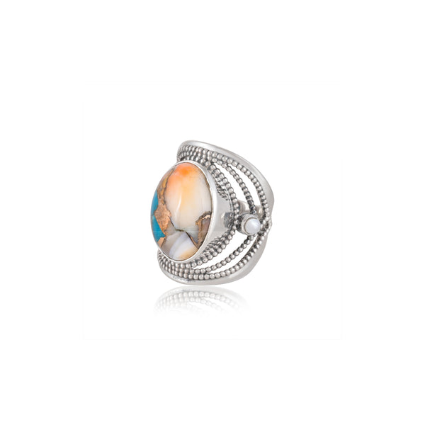 Sterling Silver Oyster Turquoise and Pearl Ring SSR334