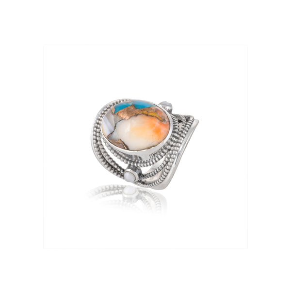 Sterling Silver Oyster Turquoise and Pearl Ring SSR334