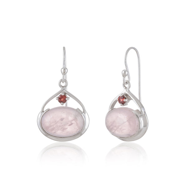925 Sterling silver Rose Quartz and Garnet Gemstone Earrings SSER250