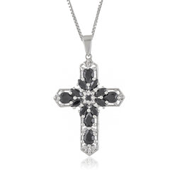 Sterling Silver Black Spinel Cross Pendant SSP248