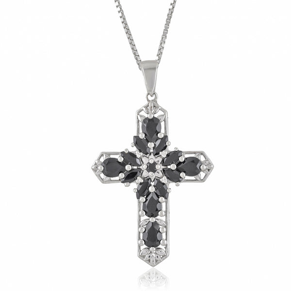 Sterling Silver Black Spinel Cross Pendant SSP248