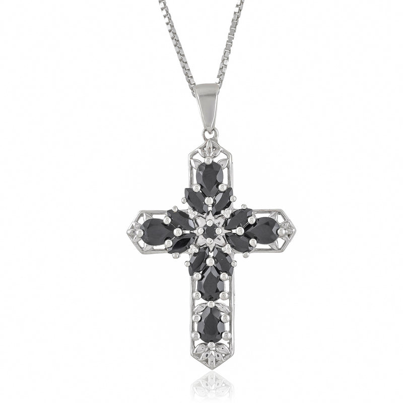 Sterling Silver Black Spinel Cross Pendant SSP248