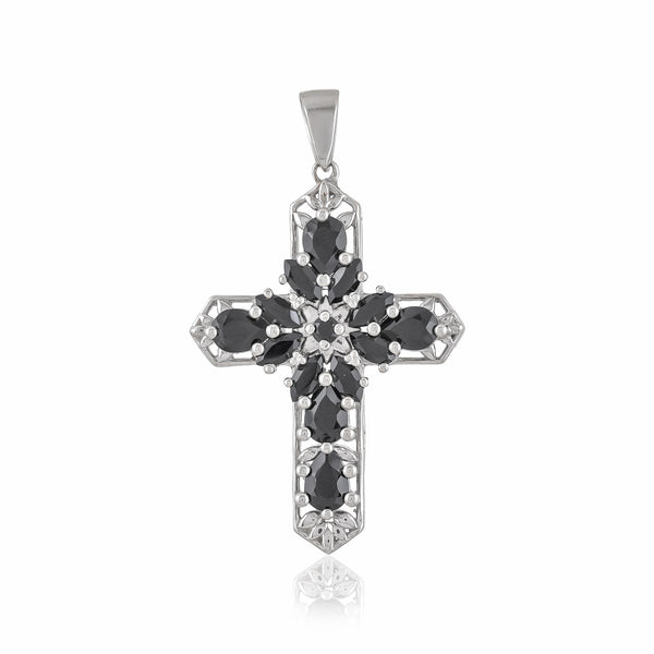 Sterling Silver Black Spinel Cross Pendant SSP248