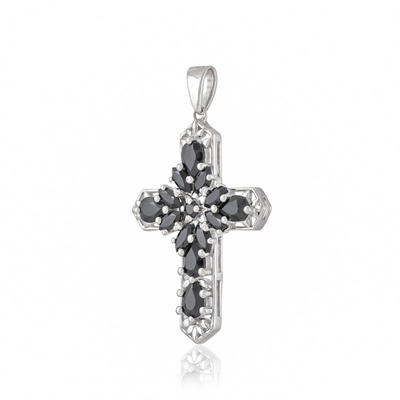 Sterling Silver Black Spinel Cross Pendant SSP248