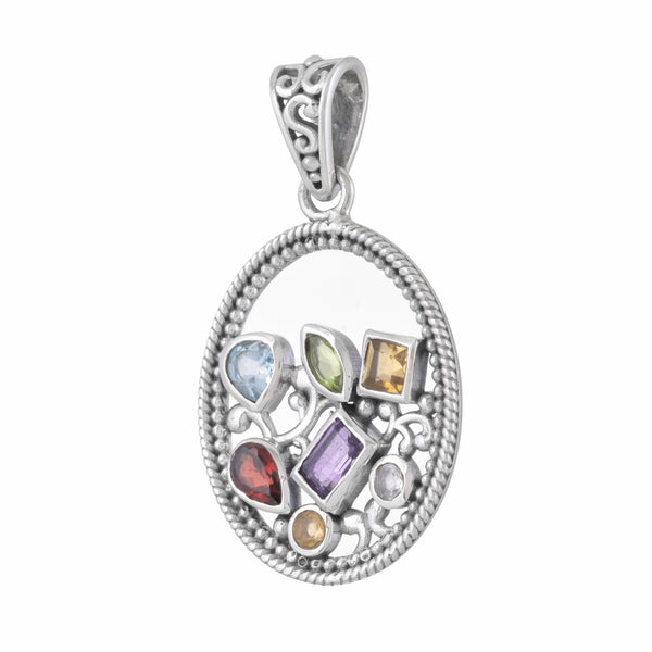 925 Sterling Silver Multi Gemstone Pendant SSP252