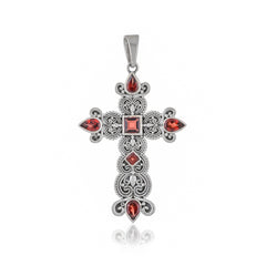Sterling Silver Garnet Cross Pendant SSP250