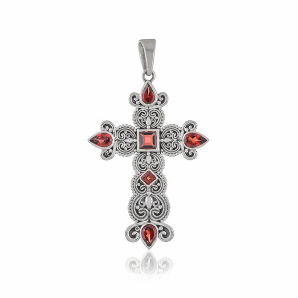 Sterling Silver Garnet Cross Pendant SSP250