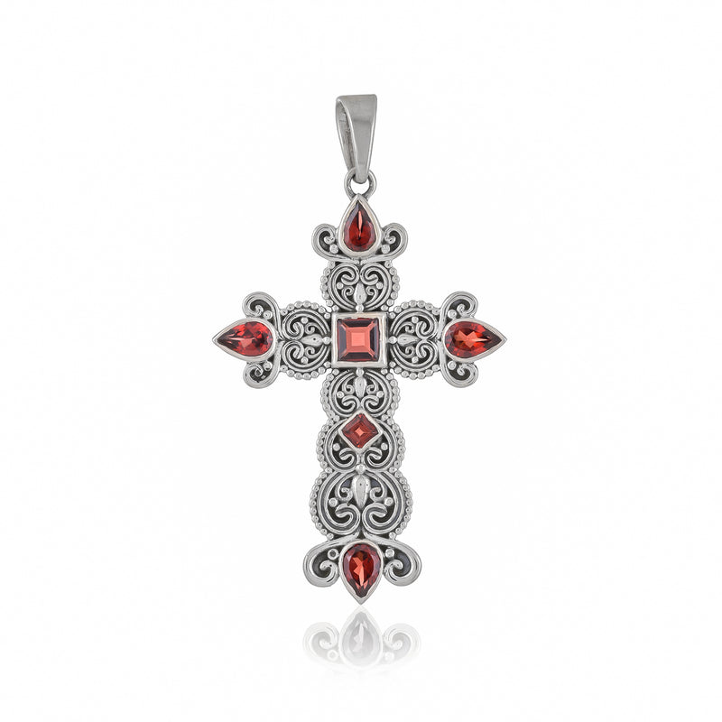 Sterling Silver Garnet Cross Pendant SSP250
