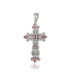 Sterling Silver Garnet Cross Pendant SSP250