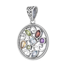 Sterling Silver Multi Gemstone Pendant SSP246