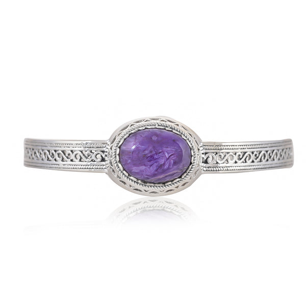 925 Sterling Silver Charoite Cuff Bracelet SSBR100