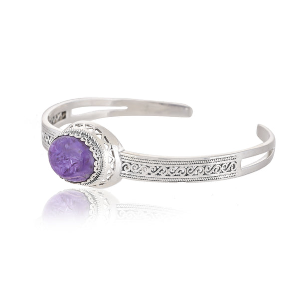 925 Sterling Silver Charoite Cuff Bracelet SSBR100