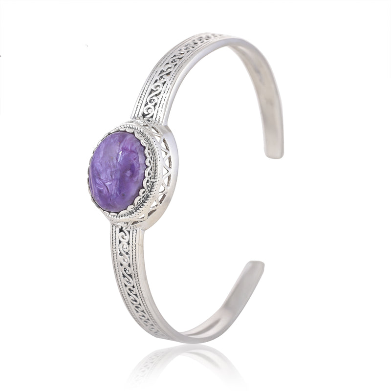 925 Sterling Silver Charoite Cuff Bracelet SSBR100