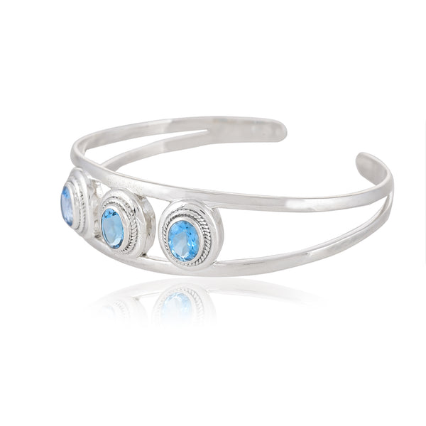 925 Sterling Silver Blue Topaz Cuff Bracelet SSBR102