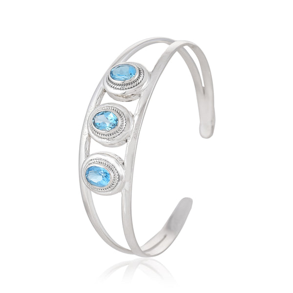 925 Sterling Silver Blue Topaz Cuff Bracelet SSBR102