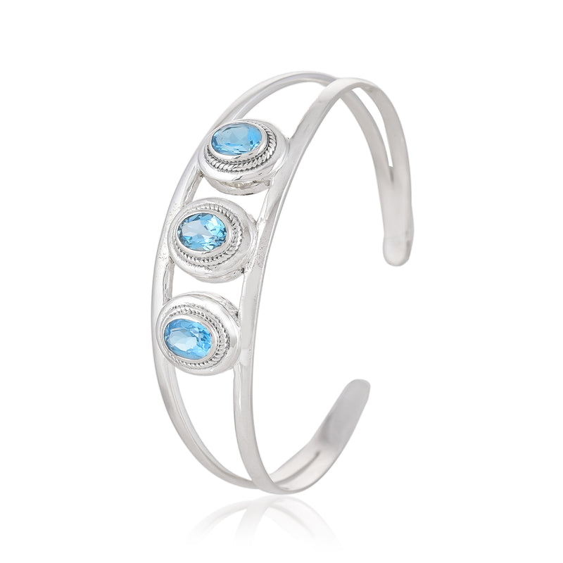 925 Sterling Silver Blue Topaz Cuff Bracelet SSBR102