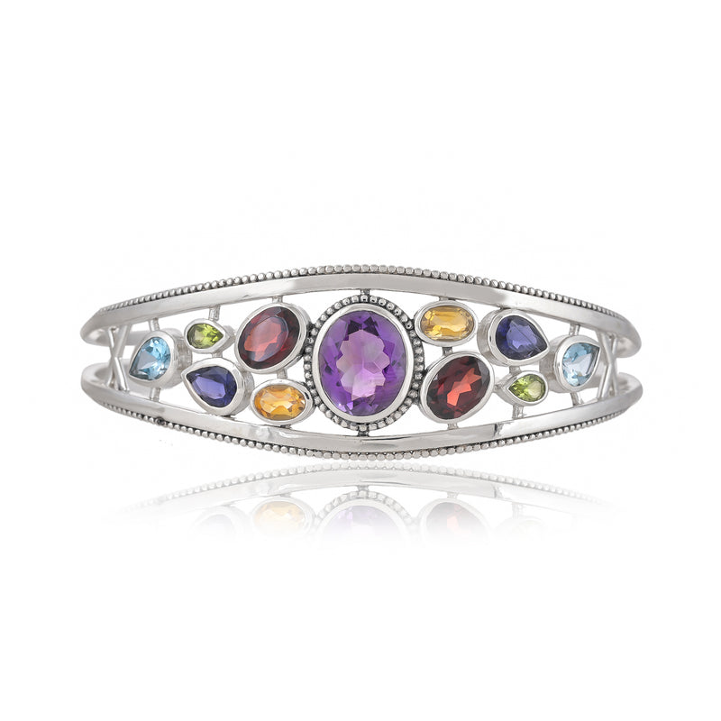 Sterling Silver Multi Gemstone Cuff Bracelet SSBR104