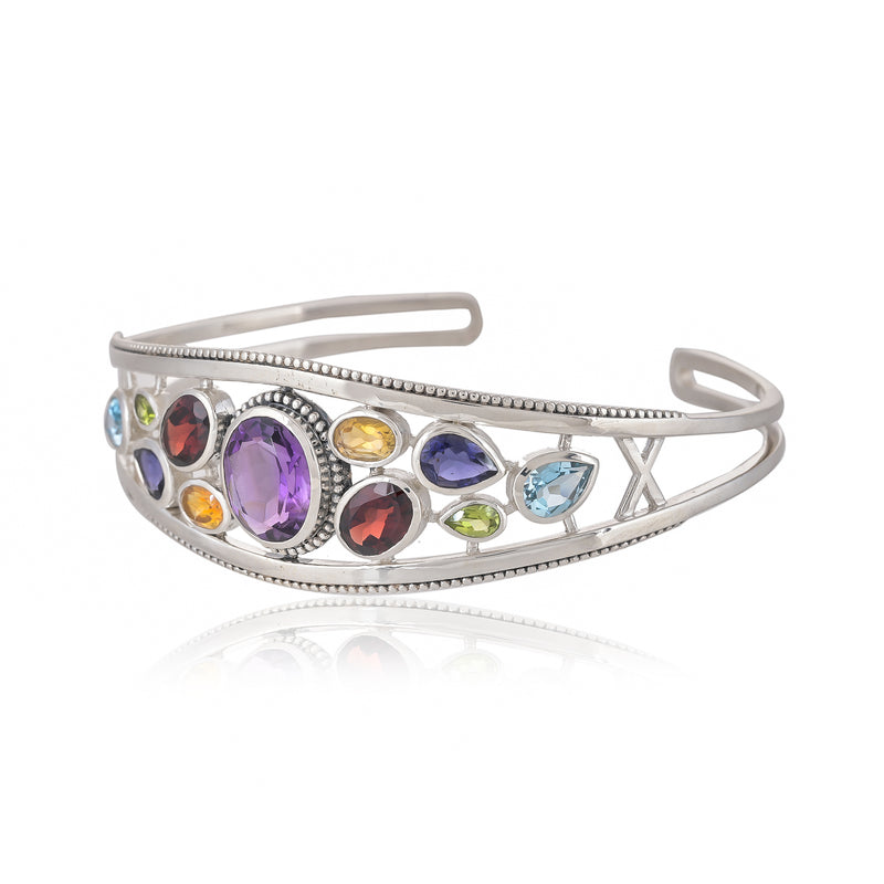 Sterling Silver Multi Gemstone Cuff Bracelet SSBR104