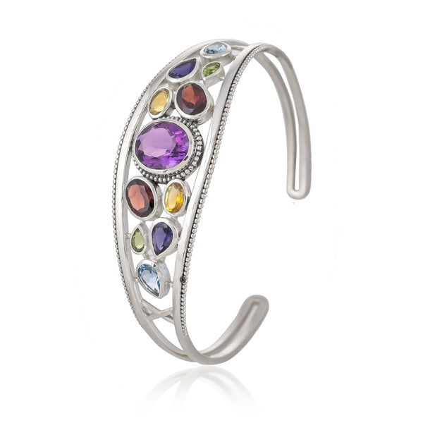 Sterling Silver Multi Gemstone Cuff Bracelet SSBR104