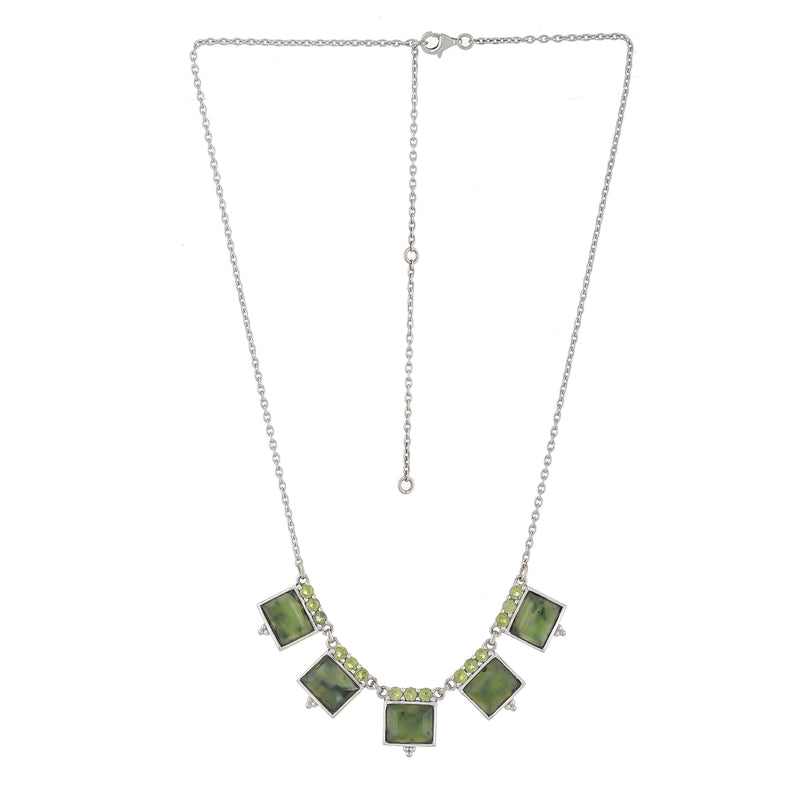 925 Sterling Silver Nephrite jade & peridot Necklace SSN34